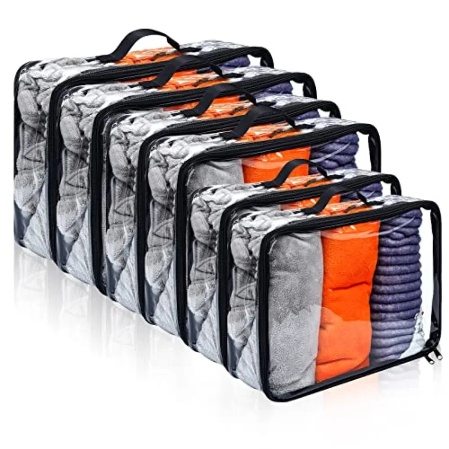 

6 Pcs Black Large Clear Travel Packing Cube 3 Sizes See Through PVC Organizer for Suitcase Multipurpose Pouch with Handle Vinyl