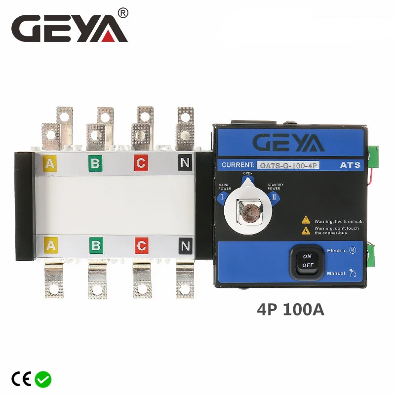 GEYA G Type ATS PC Class  Automatic Transfer Switch Electrical Selector Switches 4P 100A AC400V Auto or Manual ATS