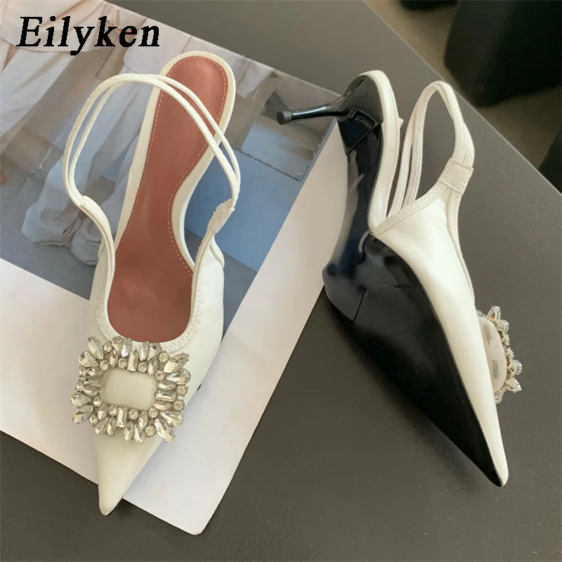 Eilyken Summer New CRYSTAL Women Pumps Shoes Fashion Thin Heels Pointed Toe Elegant Slingback Sandals Tacones Mujer