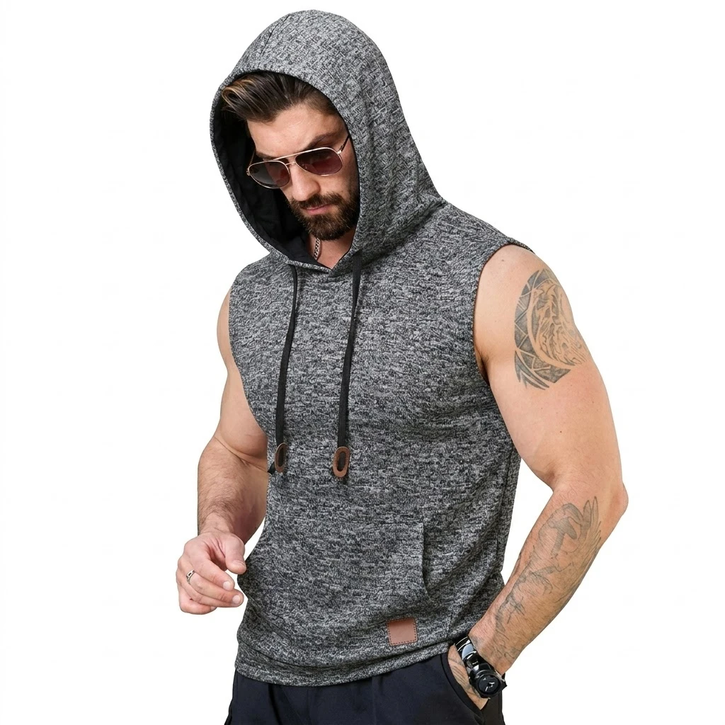 Fitness Sleeveless Hoodie Sweatshirts Lightweight Hooded Shirts Mens Daily Wear Work Shirts Luxury Clothes Sport Tank Tops