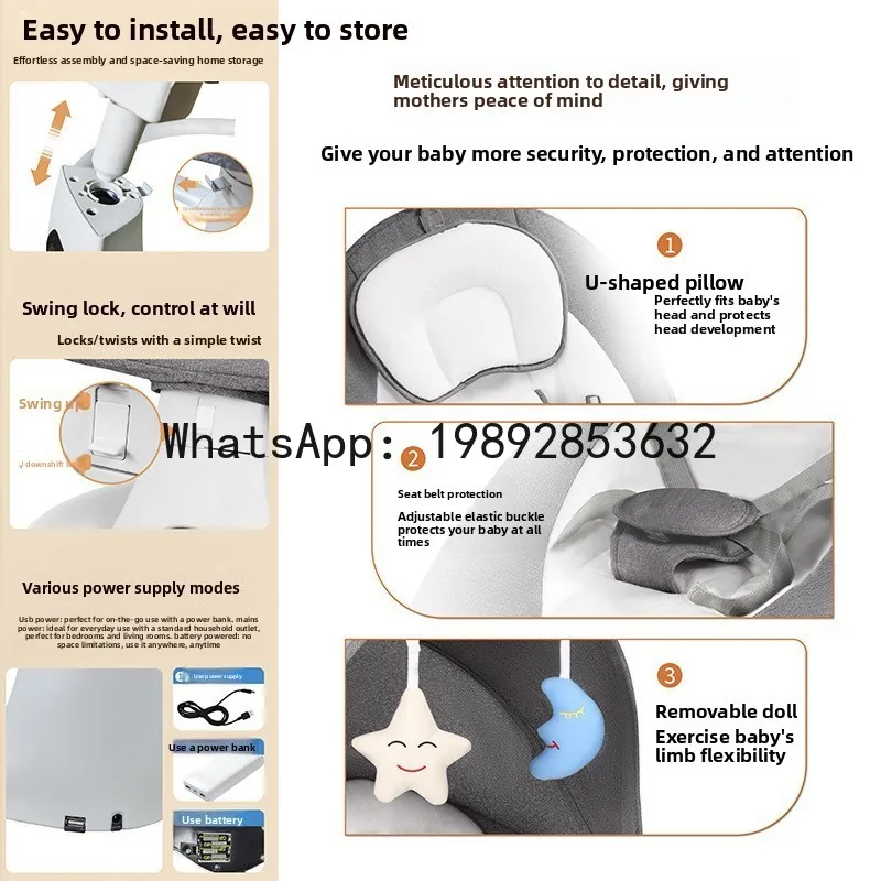 Elektrischer Baby-Schaukelstuhl, beruhigender Baby-Stuhl, beruhigendes Baby zum Schlafen, liegend, Schlafartefakt für Neugeborene