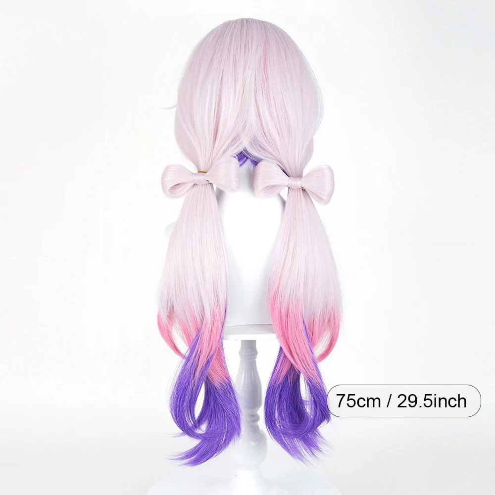 Pink Ombre Purple Long Straight Synthetic Wigs with Bangs Anime Game Cosplay Fluffy Wig Heat Resistant for Daily Party