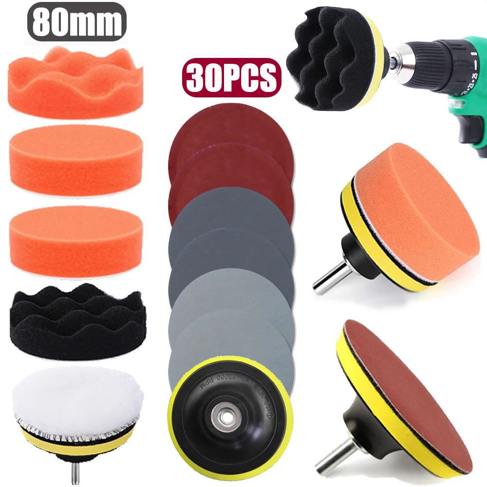 Car Polishing Sponge Pad Kit Wool Waxing Buffing Sponge Abrasive Disc Sandpaper For Sanding Headlight Refurbish Auto Detailing