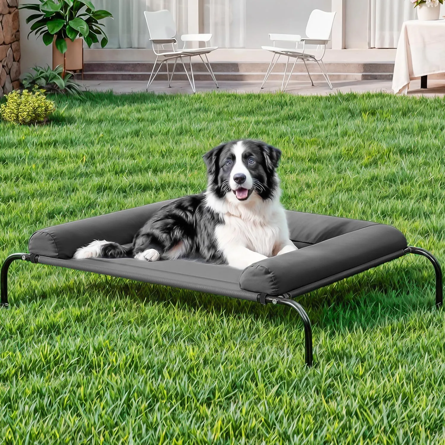 

Large Elevated Cooling Dog Bed Portable Anti-Chewing Outdoor Kennel with Non-Slip Foot Rest Pet Bed
