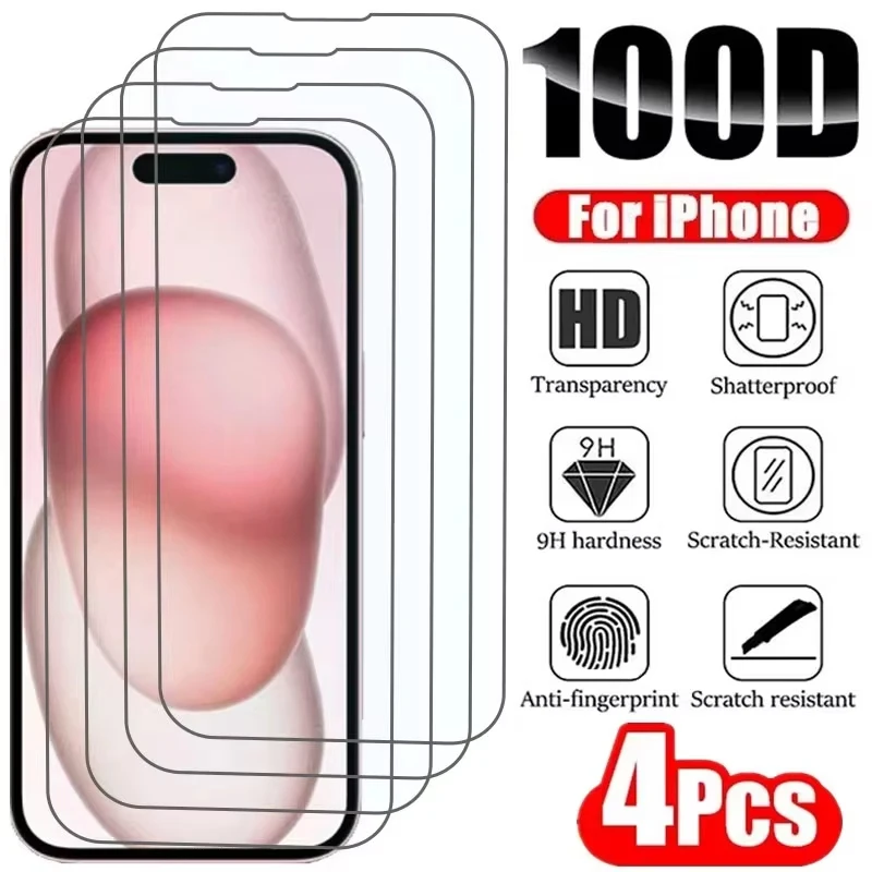 

4PCS Tempered Glass for iPhone 17 16 16e 15 14 13 12 11 Pro Max Air Screen Protectors for iPhone X XR XS 7 8 SE 12 13 Mini Glass
