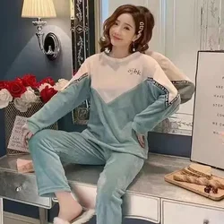 New Autumn Winter Flannel Warm Women Pajamas Set Korean Cute Pajama Set Fashion Pijama Mujer Home Cloth Pyjamas Women Sleepwear