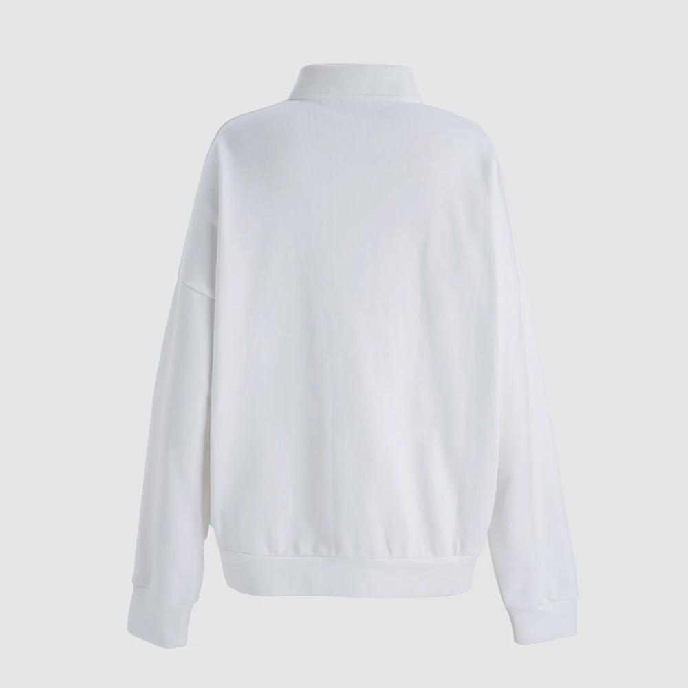 Ladies 100% Cotton Long Sleeve Polo T‑Shirt  Button Placket Oversized Loose Pullover Casual Daily Basic Sweatshirt Tops