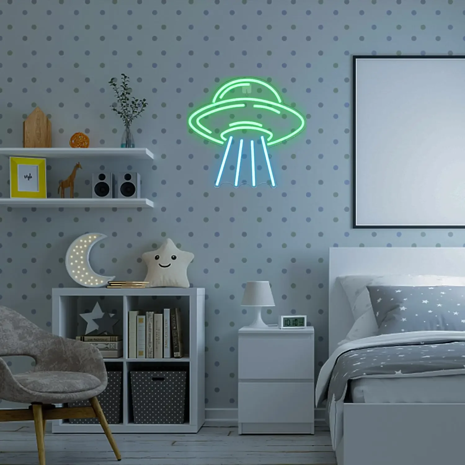 UFO Neon Sign LED Neon Sign for Wall Decoration with USB Dimmable Neon Sign for Different Occasions Like Bar Party