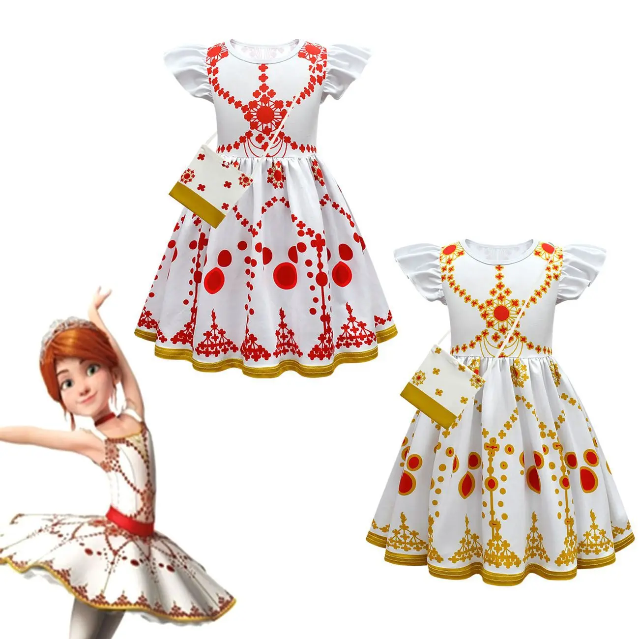 Kids Girls Anime Cartoon Ballerina Ruffle Princess Dress Bag Set Outfit Christmas Role Play Halloween Cosplay Costume