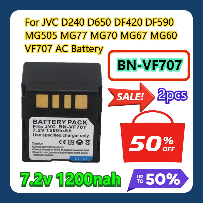 

For JVC D240 D650 DF420 DF590 MG505 MG77 MG70 MG67 MG60 BN-VF707U VF707 AC Battery 2pcs