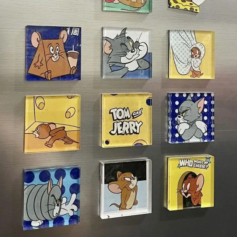 16PCS Kawaii Tom and Jerry Magnetic Refrigerator Sticker Acrylic Decoration Refrigerator Magnets Magnetic Stickers Gift For Girl