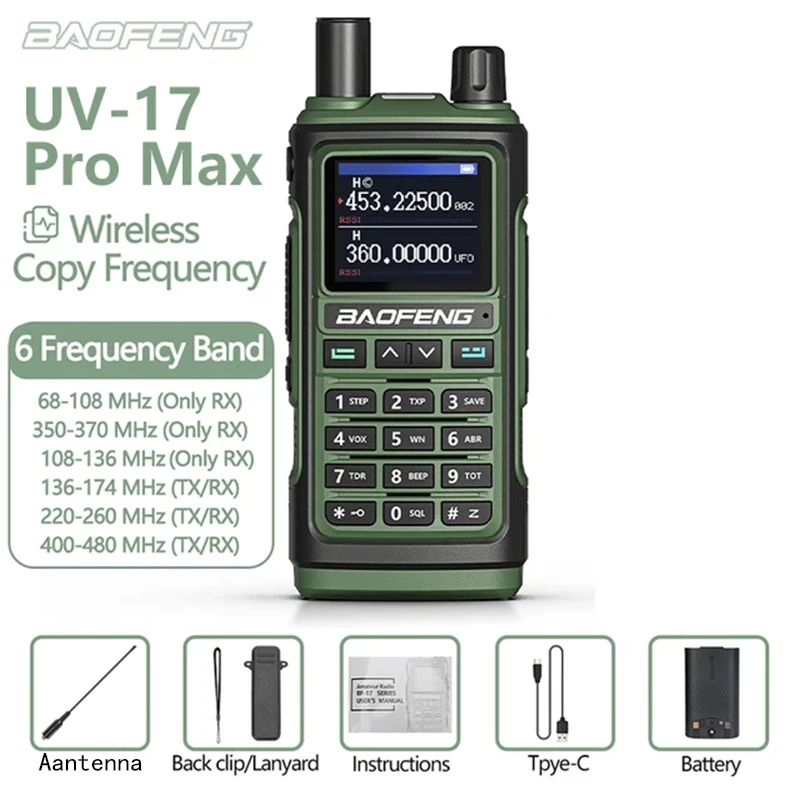 Baofeng UV17 Air Band Walkie Talkie 999 CH Draadloze kopieerfrequentie NOAA Zes bands Amateur Ham Tweerichtingsradio voor