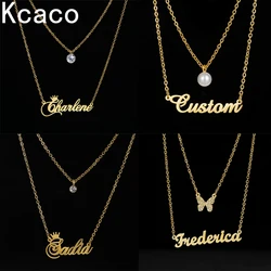 Customized Double Layers Name Necklace Heart Butterfly Birthstone Zircon Stainless Steel Pendant Choker Women Chain Jewellery