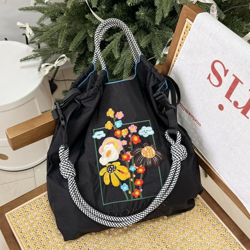 Nylon Oxford Bag Kawaii Portable Large-Capacity Shoulder Bag Embroidered Shopping Bag Girl