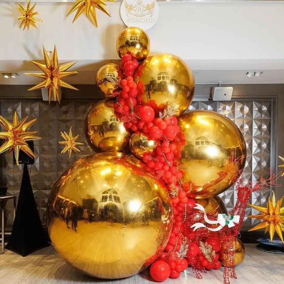 

Hanging Gold Inflatable Mirror Ball Shinny Inflatable Mirror Balloon 6pcs Airtight Sealed Colorful Sphere for Wedding Decor
