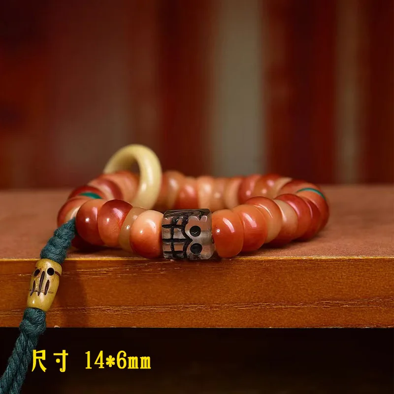 Half Blood Large Intestine Beads Bracelet Single Ring Tibetan Collectables-Autograph Rosary Backflow Bone Feeder Acce