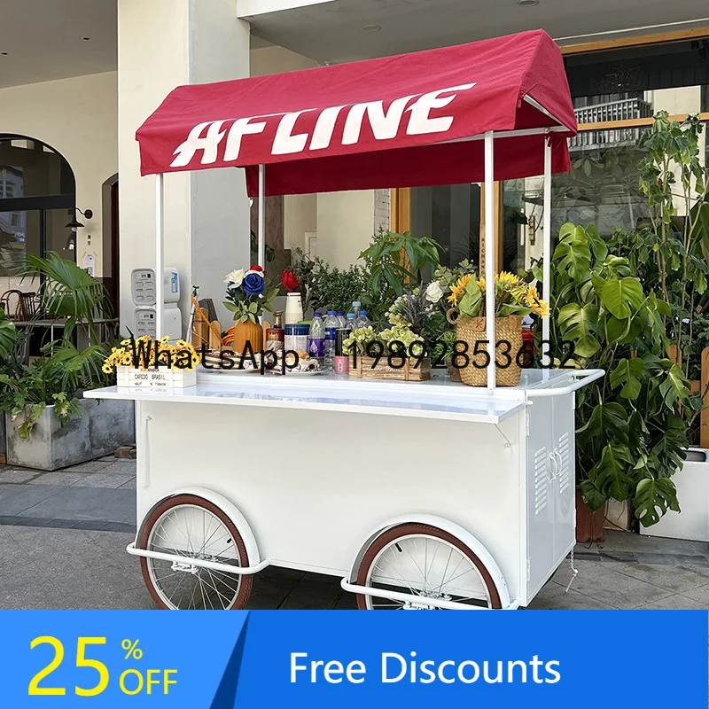 

LYY Nordic Outdoor Mobile Food Cart Park Flower Stall Snack Cart Coffee Milk Tea Cake Shop Promotion Stall Cart