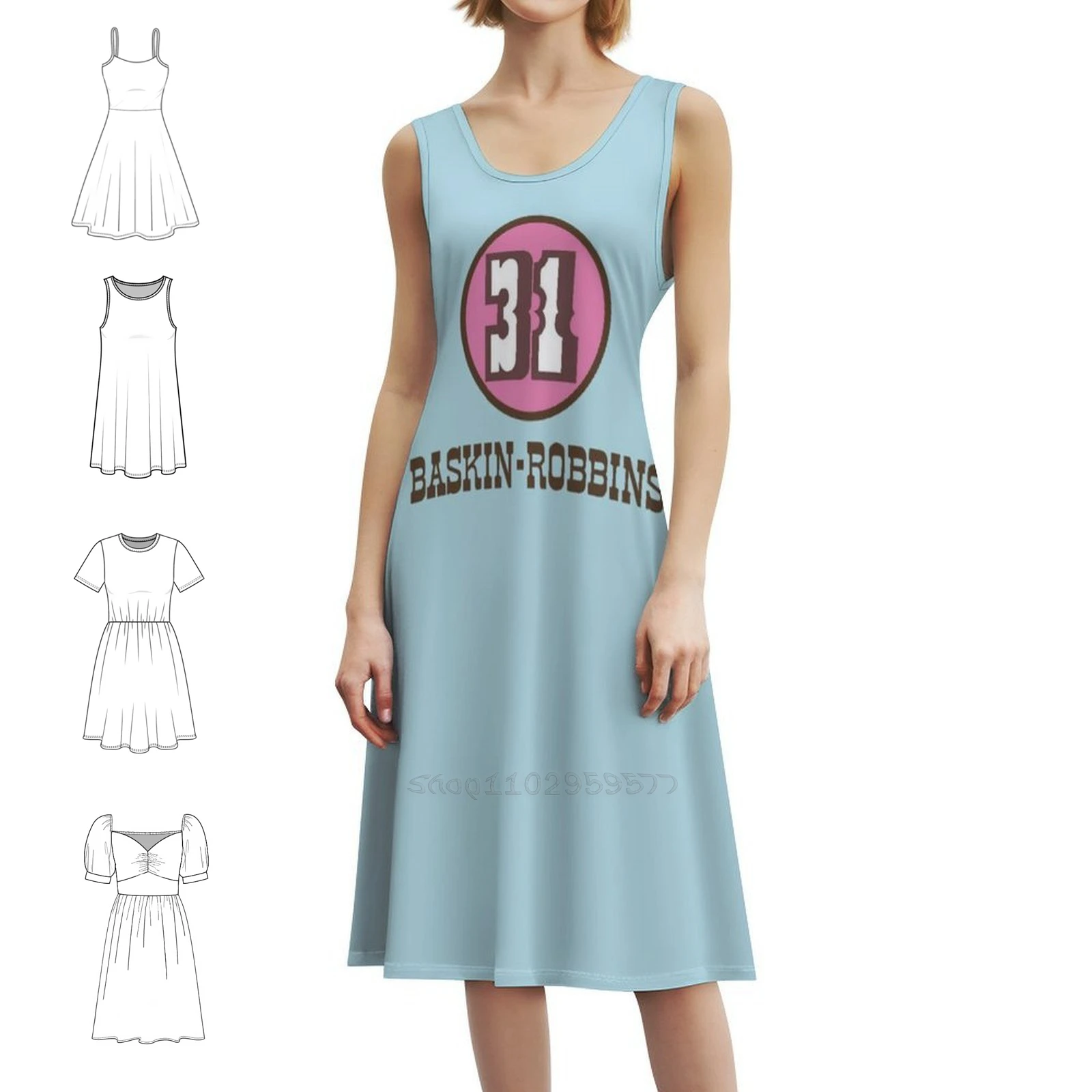 60S-70S خمر Baskin-Robbins الآيس كريم شعار كلاسيكي المرأة فستان الحفلات الأنيق ألف خط فستان مع قصير/طويل/أكمام