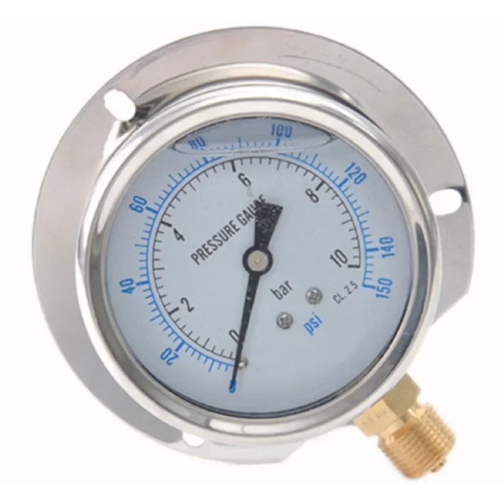 High Precision Sanitary Flat Diaphragm 6 Inch Bar / Kg/Cm Pressure Gauge All Stainless Steel Seal