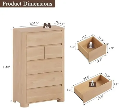 Dresser for Bedroom with 6 Drawers, 48
