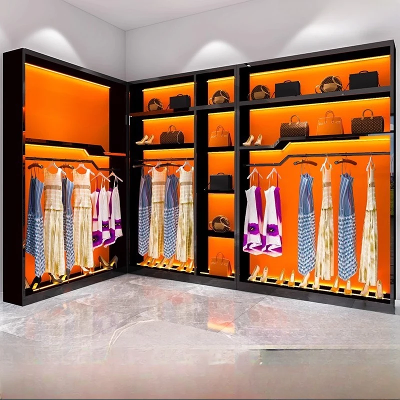متجر لبيع الملابس الفاخرة الخفيفة، وخزانة عرض البث المباشر، وخلفية متجر الملابس للرجال والنساء #2