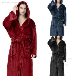 Thickened Coral Fleece Long Robe Sleepwear Plus Size 5XL Flannel Men Home Clothes Loungewear Winter Hooded Bathrobe Nightwear