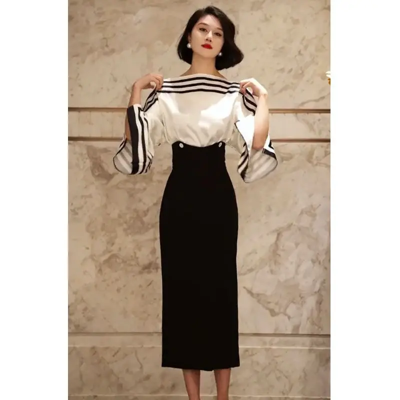 Mingyuan Temperament Dress Spring New Item Fake Two-piece Set Slim Fit Slimming Waist Cinching Light Luxury Dress