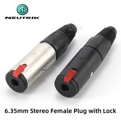 Neutrik 3 Pole Phone Audio Female Cable Jack 6.35mm Mono Stereo Metal Plug with Lock 10A 3.5 - 8.0mm O.D for In-line Connections