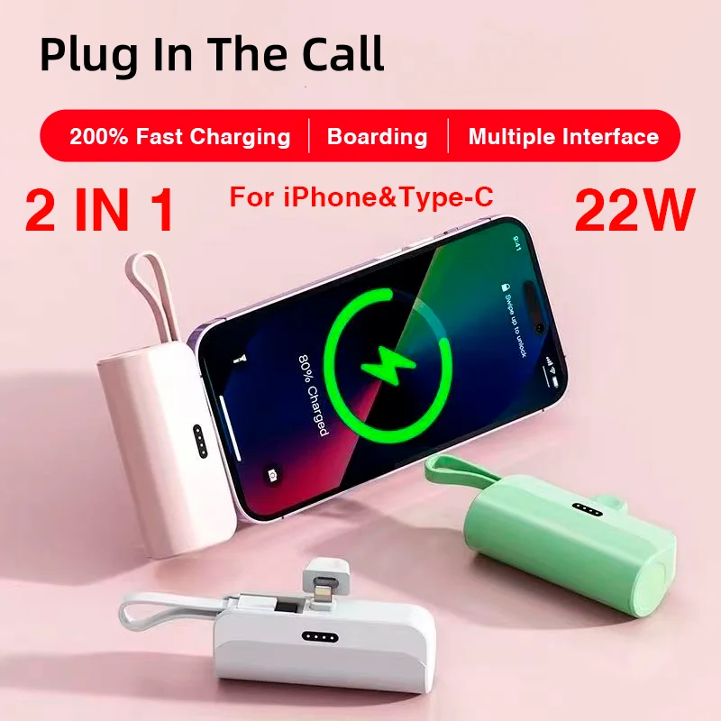 Capsule Mini Wireless Power Bank 10000mAh Large Capacity Fast Charging Power Bank Emergency External Battery For iPhone Type-c