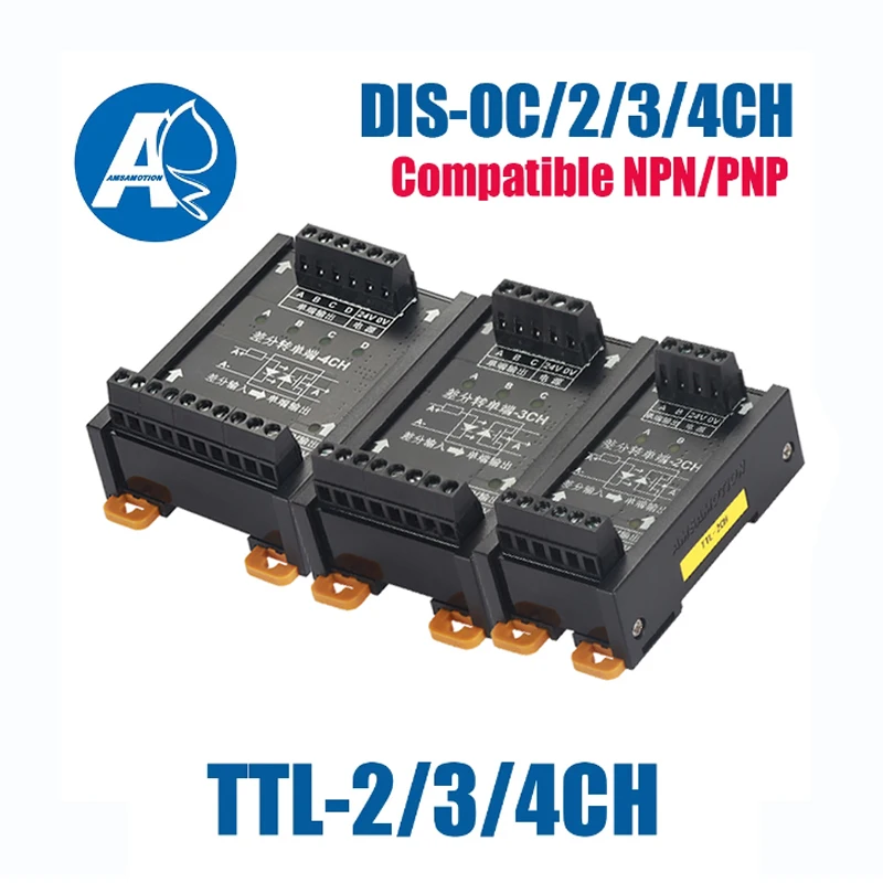 

2 3 4 Channels Converter Differential TTL Convert into Collector HTL Signals Terminal Blocks Plate PLC NPN & PNP TTL-2CH 3CH 4CH