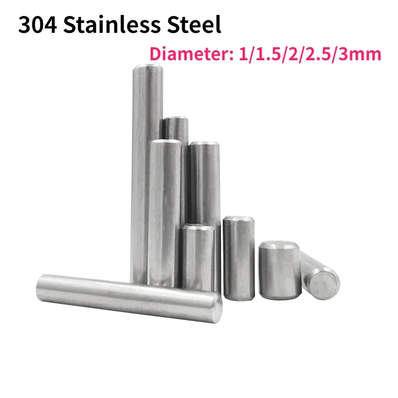 50-100Pcs 304 Stainless Steel Cylindrical Pin Diameter 1mm 1.5mm 2mm 2.5mm 3mm Positioning/Fixed/Solid Pin Length 4-60mm