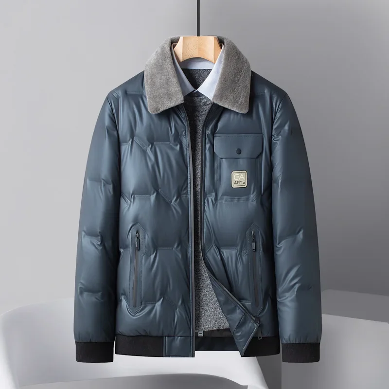 Chaqueta de invierno para hombre de mediana edad, nueva chaqueta de invierno con solapa para hombre, prendas de vestir gruesas y cálidas, abrigo informal de talla grande con cremallera corta 2023