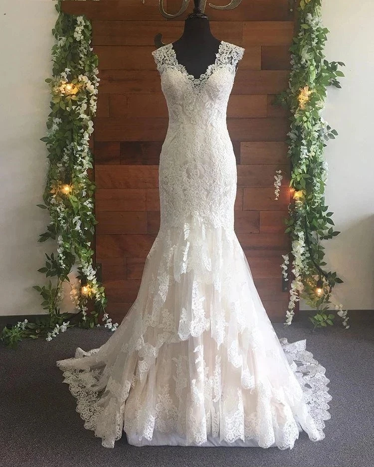 IRIDESCENT-Robe de Mariée Sirène Blanche en Dentelle, Tenue Formelle avec Traîne, Style Boho, Fermeture Éclair au Dos