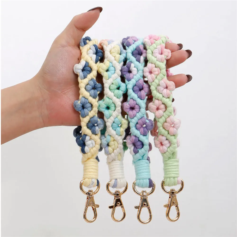 1pc Daisy Flower Key Chain Ins Explosive Style High-End Diy Hand-Woven Wrist Key Ring Bohemian Style Car Keychain Bag Pendant