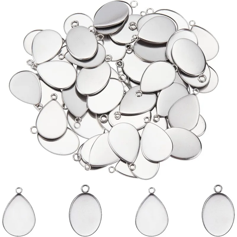 

Pendant Trays Teardrop and Oval Shapes Blank Bezel Trays Base Pendant 304 Stainless Steel Pendant Cabochons Settings for DIY