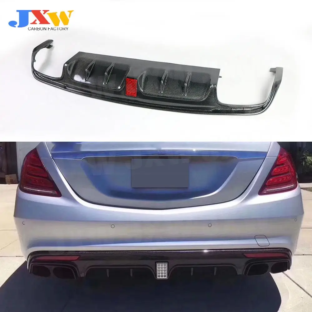 

For S Class W222 Carbon Fiber Rear Bumper Lip Diffuser Spoiler for Mercedes Benz S63 S65 AMG 2013-2017 B Style