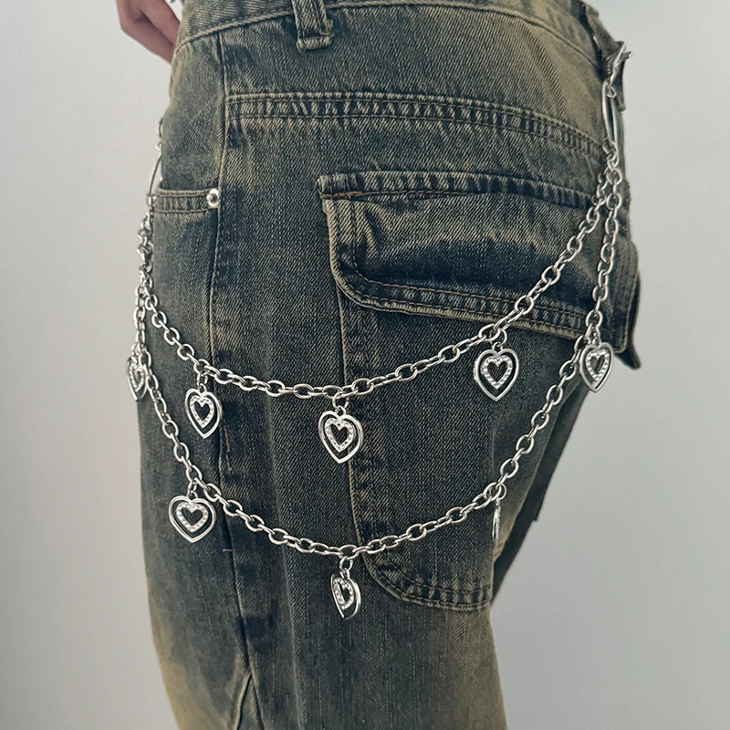 Unisex Jeans Pannts Chain Belts For Men and Women Punk Metal Crescent Geometric Bag Chain Hip Hop Hipster Cool Street brelok do kluczy