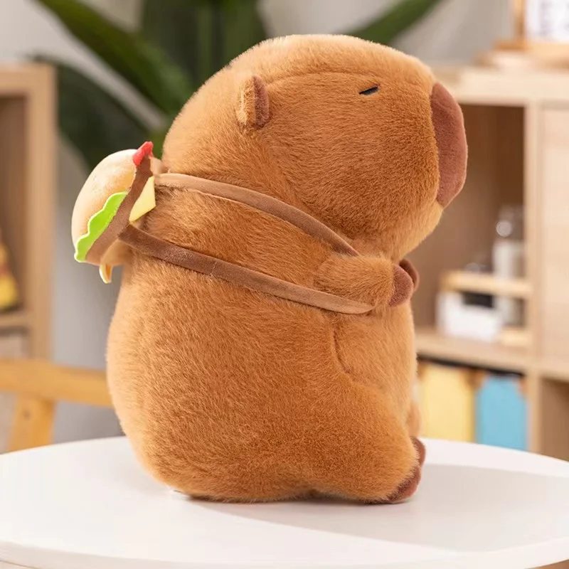 Hamburg Capybara Plush Toys Lovely Capybara With Hamburg Bag Cartoon Animal Stuffed Doll Holiday Gift Home Decor Plush Pillow