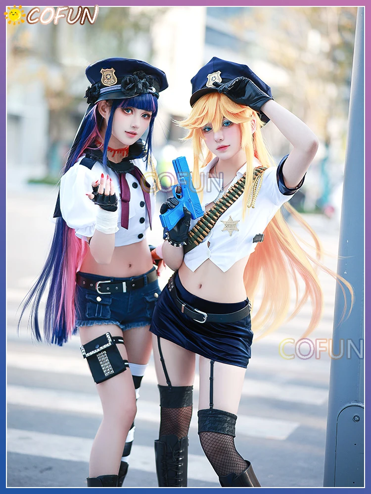 Amine Panty&Stocking with Garterbelt Panty/Stocking·Anarchy Police Uniform Cosplay Costume Halloween Outfits Women New Suit