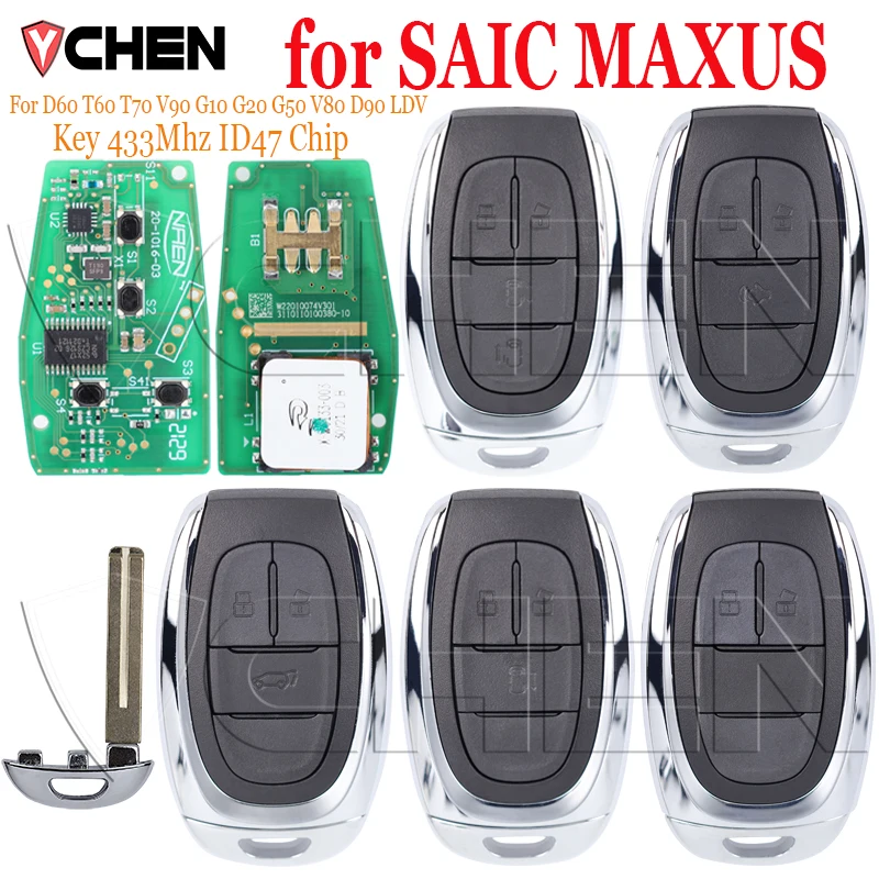 

Автомобильный смарт-карта, дистанционный ключ, чип ID47 433 МГц для SAIC MAXUS D60 T60 T70 V90 G10 G20 G50 V80 D90 LDV, бесконтактный автоматический брелок управления