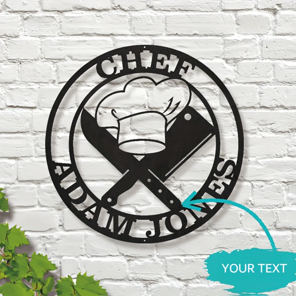 Unique Personalized Metal Chef Sign Antique - Inspired Wall Decor Chef Hat Knife Motif Hassle - Free Hang Ideal for Kitchen Gift