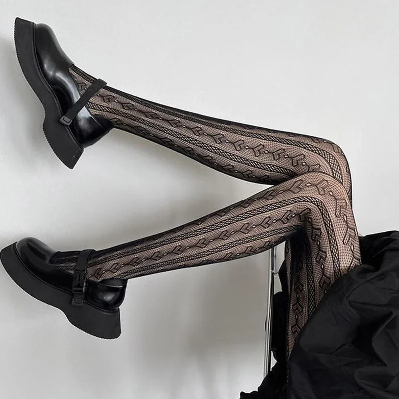 المرأة الظلام القوطية جوارب طويلة اليابانية الحلو القلب العمودي مخطط منقوشة شير الجوارب تأثيري شبكة 15UB #2