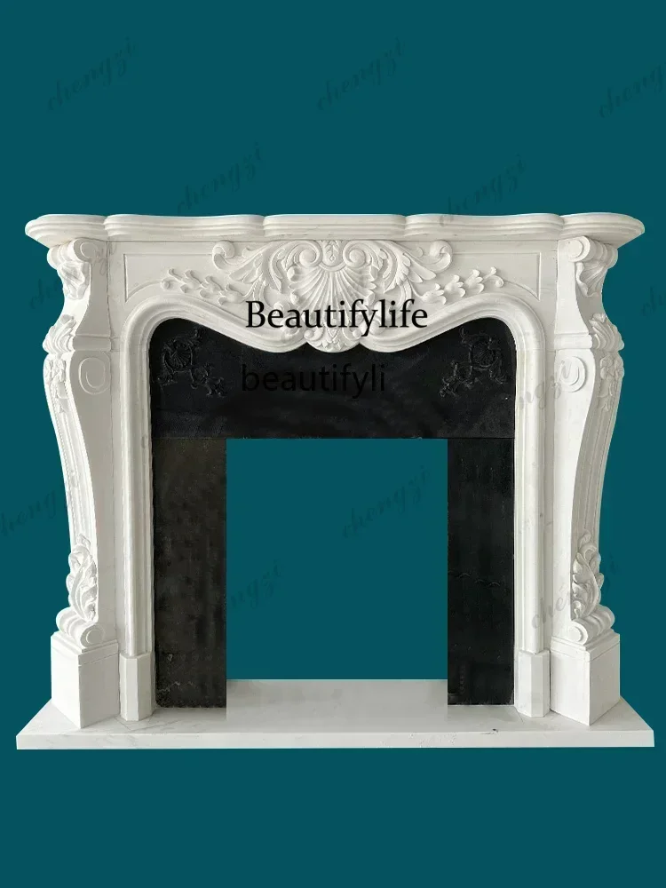 22Marble fireplace living room decorative cabinet American ornament white marble stone fireplace