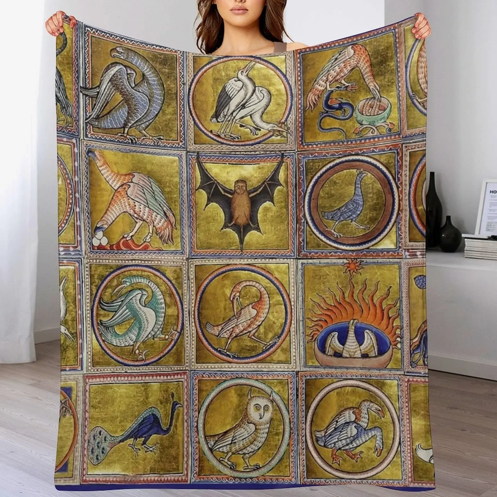 

MEDIEVAL BESTIARY, FANTASTIC ANIMALS IN GOLD RED BLUE COLORS Throw Blanket Sofa Blankets For Baby Thermals For Travel Blankets