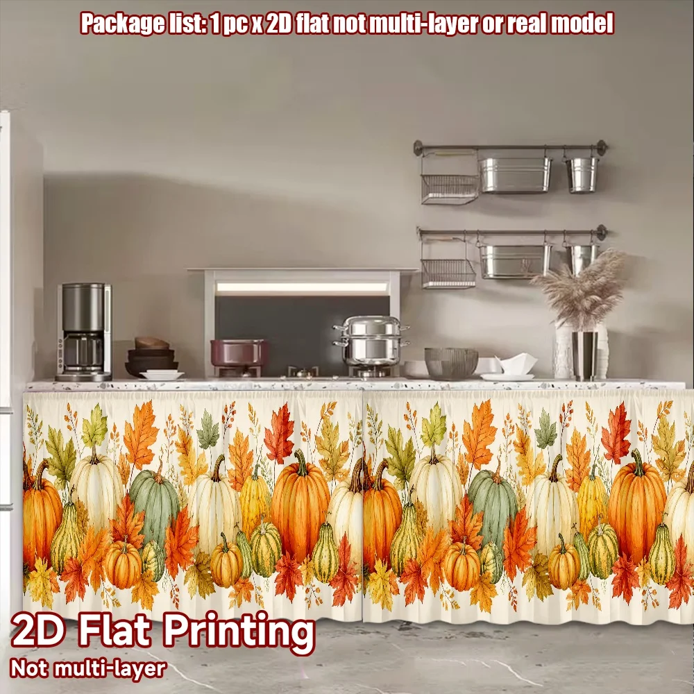 2D flat 1pc Retro country style shoe cabinet curtains Thanksgiving Autumn Pumpkins Decor Digital printing The rod-mount design