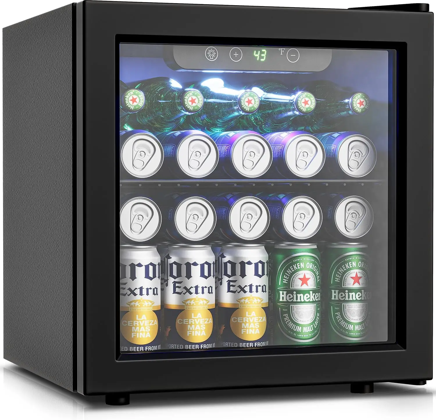 

50 Can Beverage Refrigerator Cooler - 1.3 Cu.Ft Mini Fridge with Glass Door, Soda Beer Drink Wine Fridge
