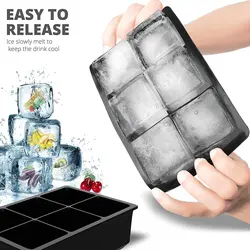 6 Grids Big Ice Tray Mold Large Food Grade Silicone Square Ice Cube Tray Box DIY Ice Blocks Mold for Bar Whiskey Easy to Release