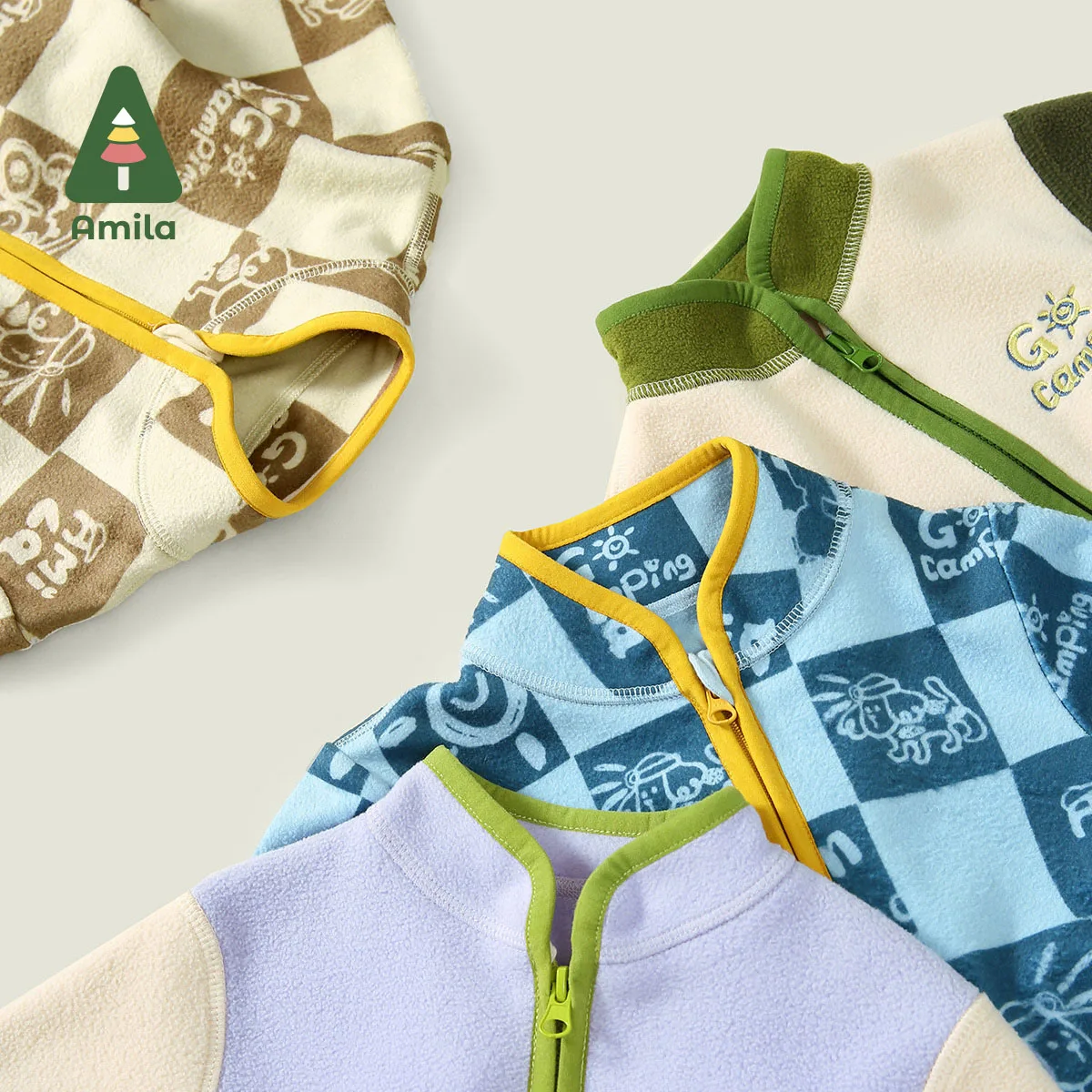 Amila Baby Boys And Girls 2023 New Autumn Contrast Stitching Theme Printing Fashion Warm Wear Small Jacket Exquisite Clothes