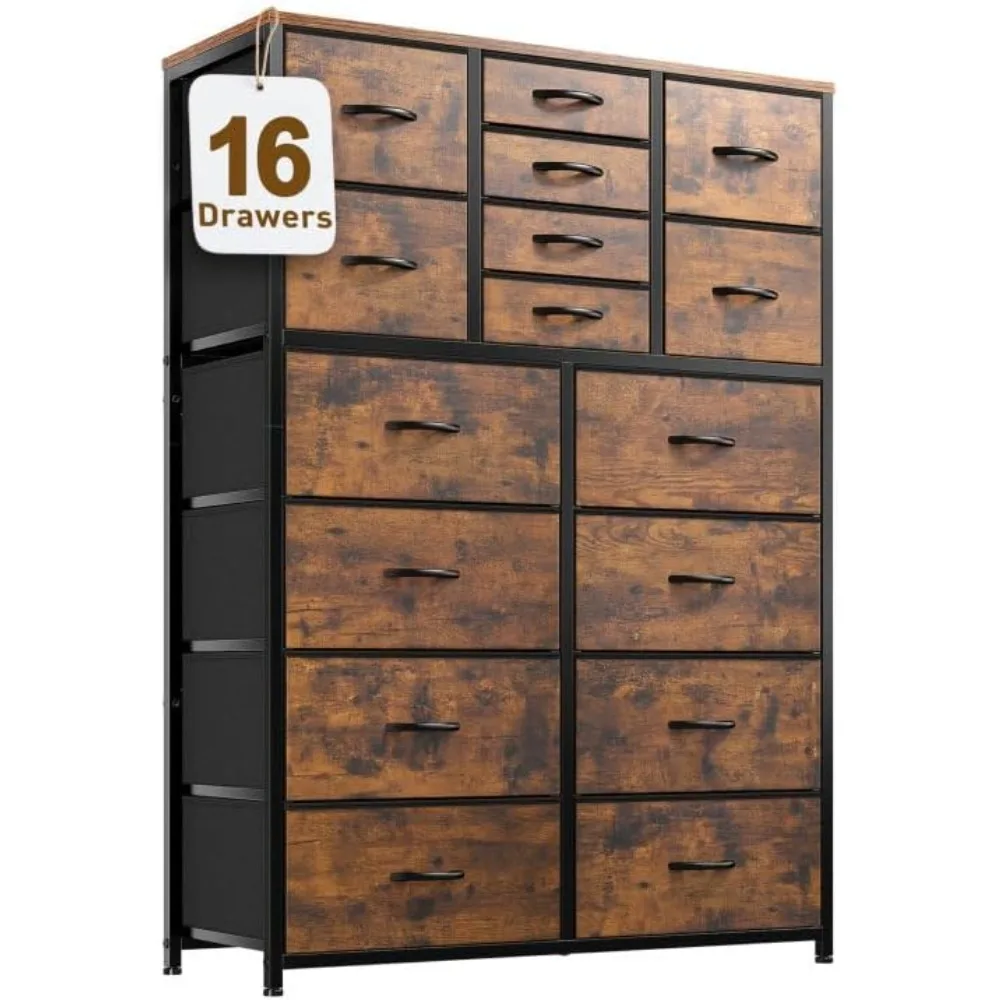 

Tall Dresser for Bedroom,16 Drawer Dressers & Chests of Drawers, Fabric Bedroom Dresser with Wood Top, Metal Frame,Storage