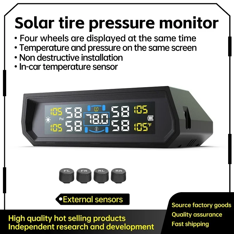 

Upgraded Solar TPMS Car Tire Pressure Monitoring System with Temperature Detection and 4 Sensors for Enhanced Safety